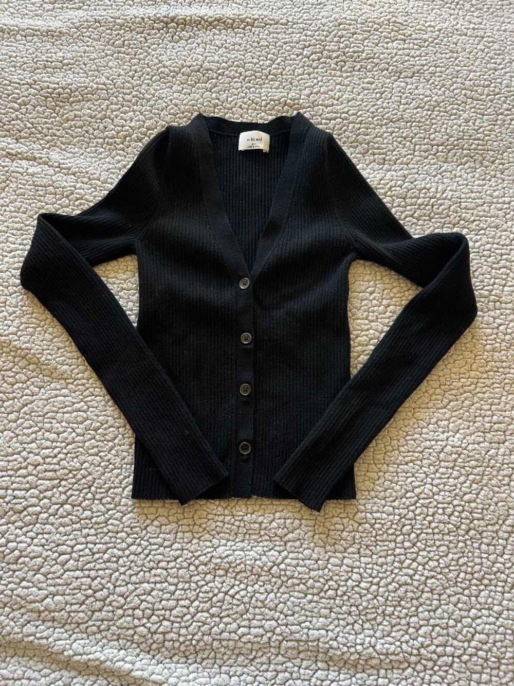 Wilfred -- black stretchy ribbed, short cardigan
